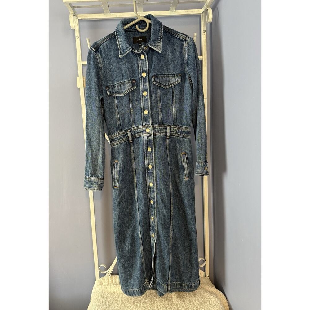 For all Mankind Western Denim Midi Dress SMALL Jean Stretch Designer Country